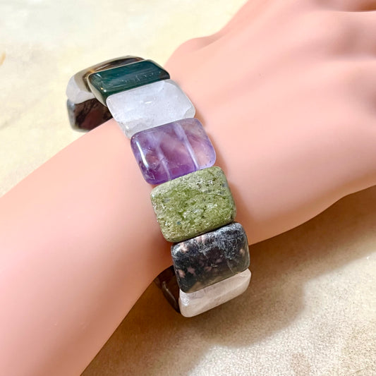 Mixed Gemstone Elastic Bangle Bracelet
