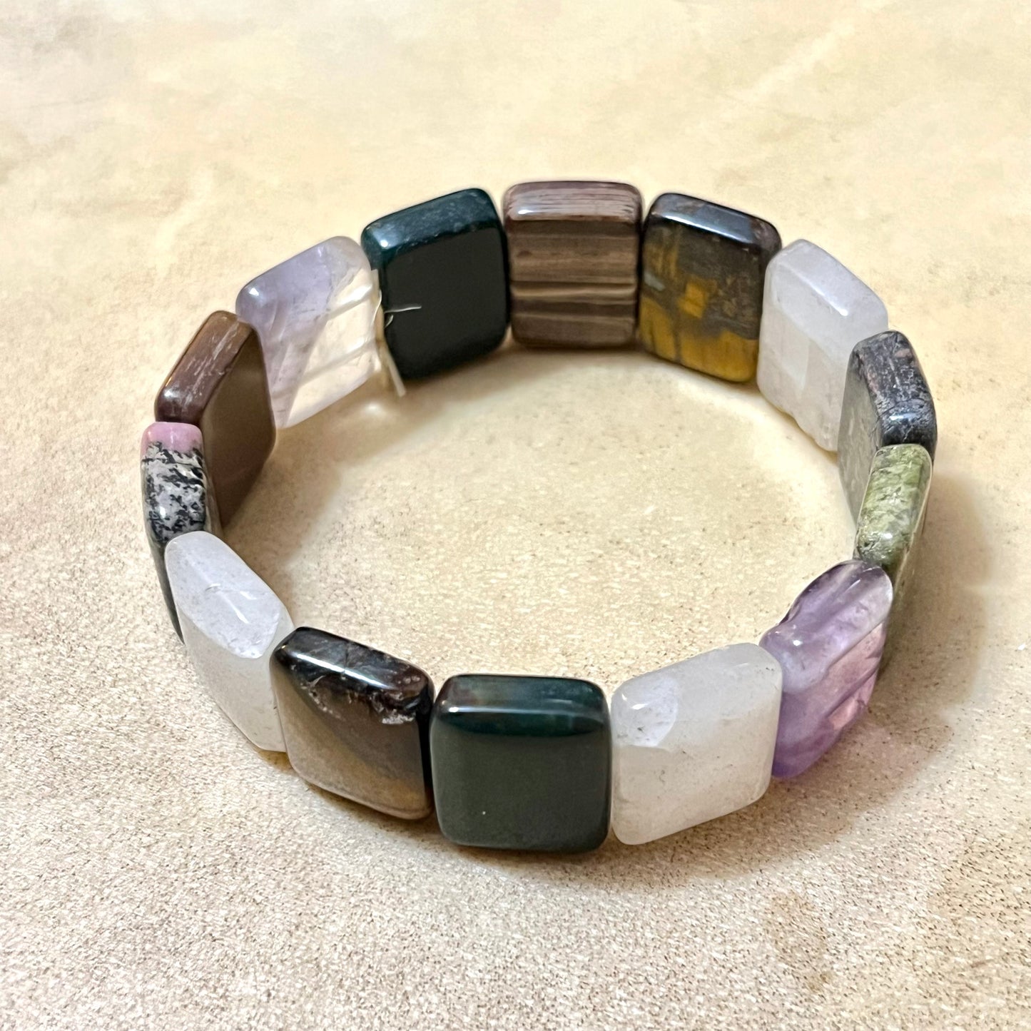 Mixed Gemstone Elastic Bangle Bracelet