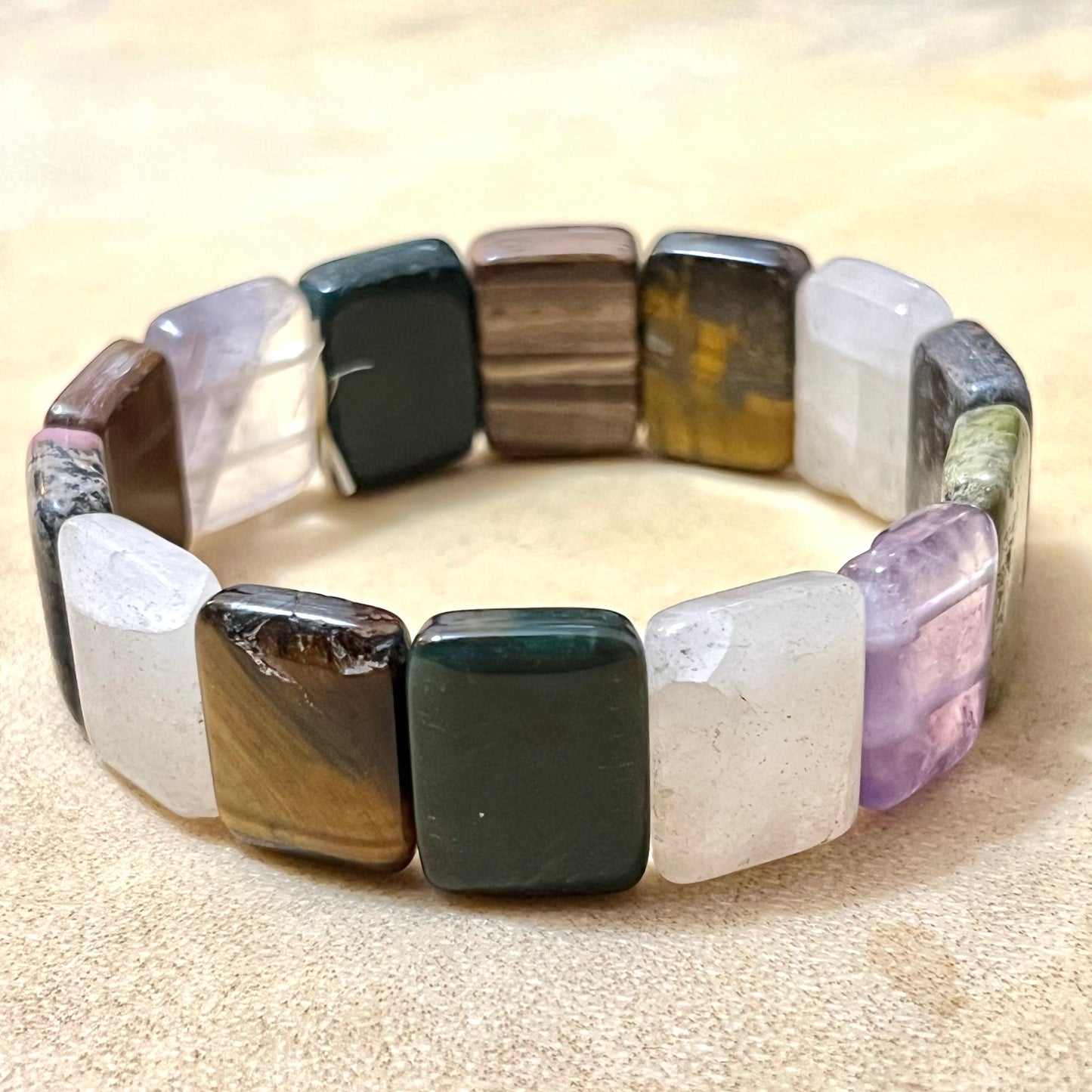 Mixed Gemstone Elastic Bangle Bracelet