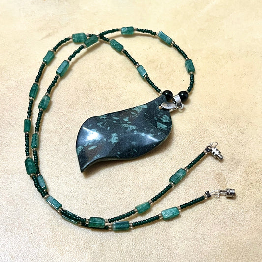 Green Aventurine Carved Leaf Vintage Crystal Necklace