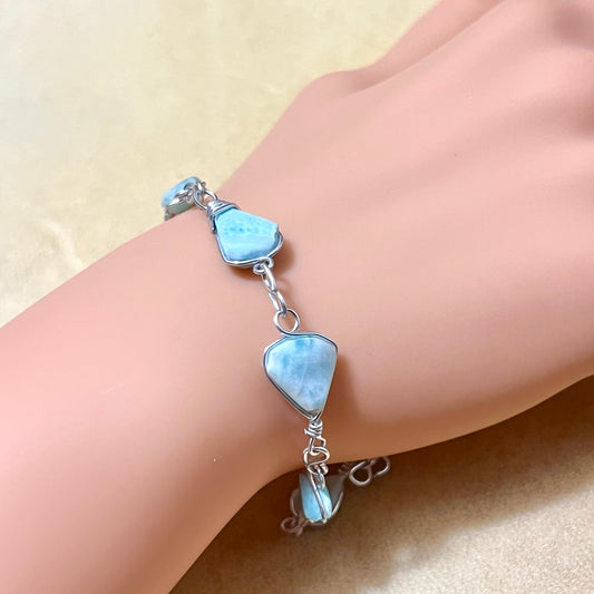 Sterling Silver Larimar Wire Wrapped Vintage Bracelet