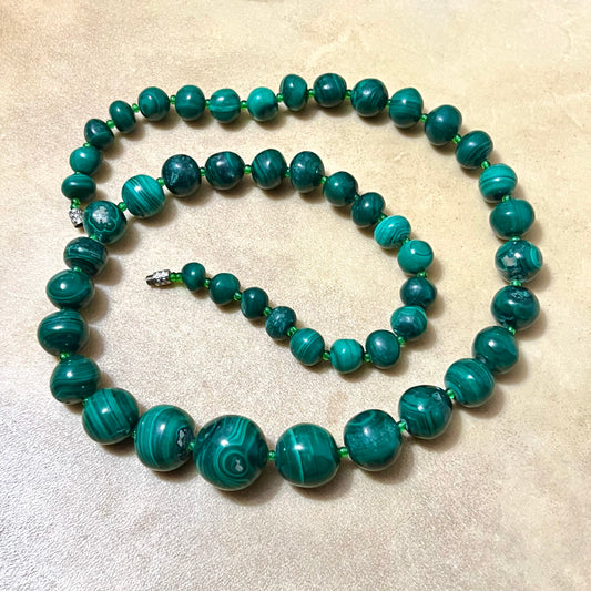 Vintage Malachite Graduated Beaded Necklace