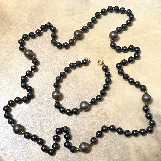 Hematite & Pyrite Vintage Hand Knotted Necklace & Bracelet Set