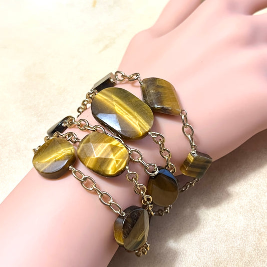Faceted Tigers Eye Stacking Gold Tone Vintage Bracelet