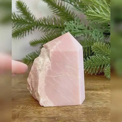 Pink Opal Semi-Carved Crystal Tower