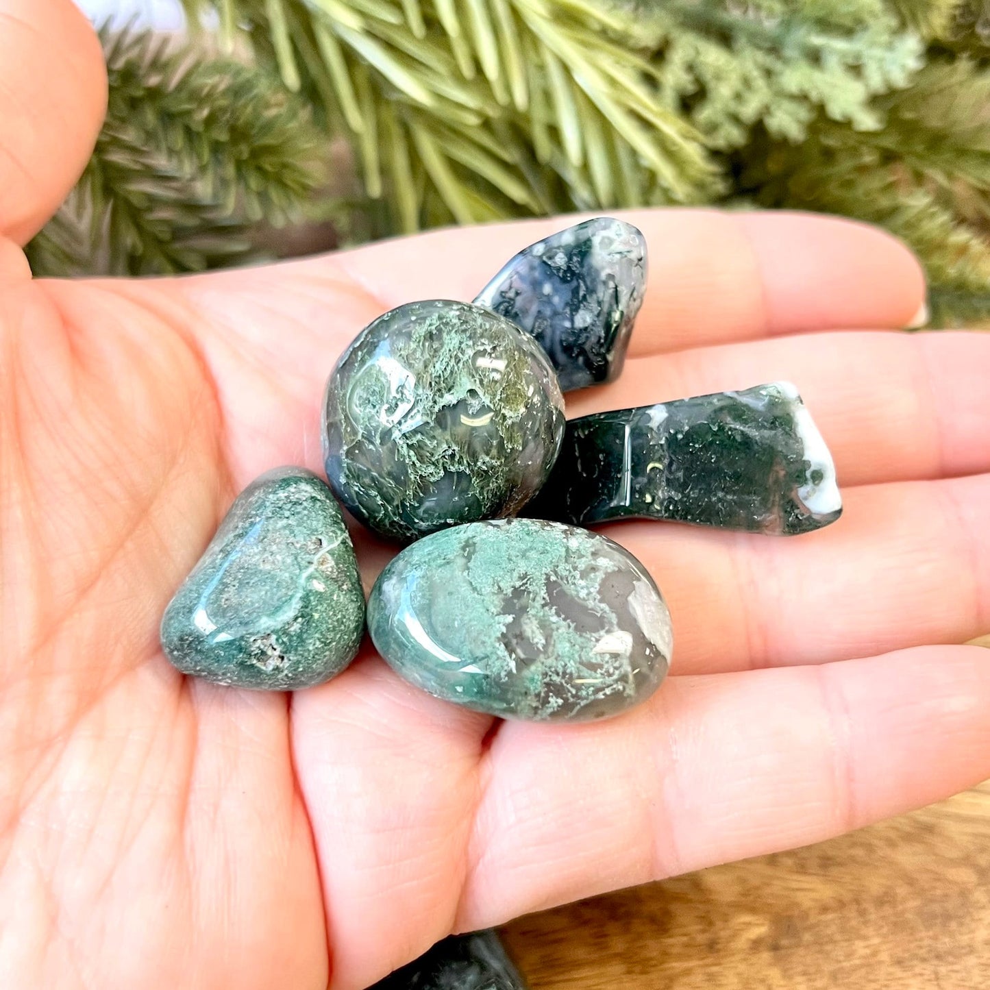Moss Agate Tumbled Crystal - You get one