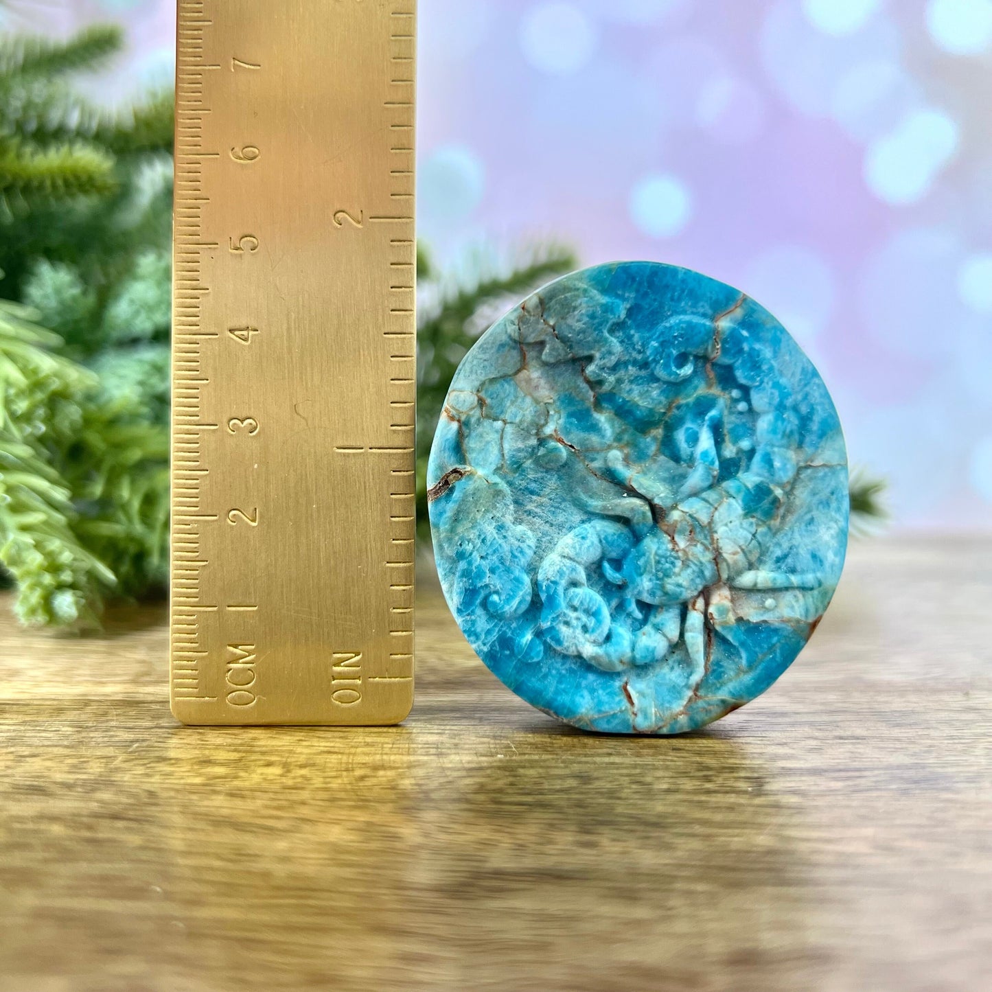 Scorpion Blue Apatite Crystal Carved Cabochon - You get one