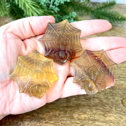 Spiderweb Yellow Fluorite Crystal Carved Cabochon - You get one