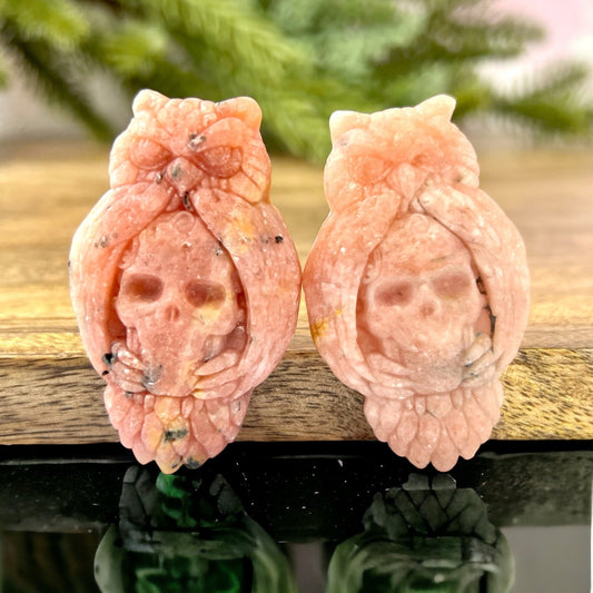 Owl Skull Orange Calcite Crystal Carved Cabochon - You get one