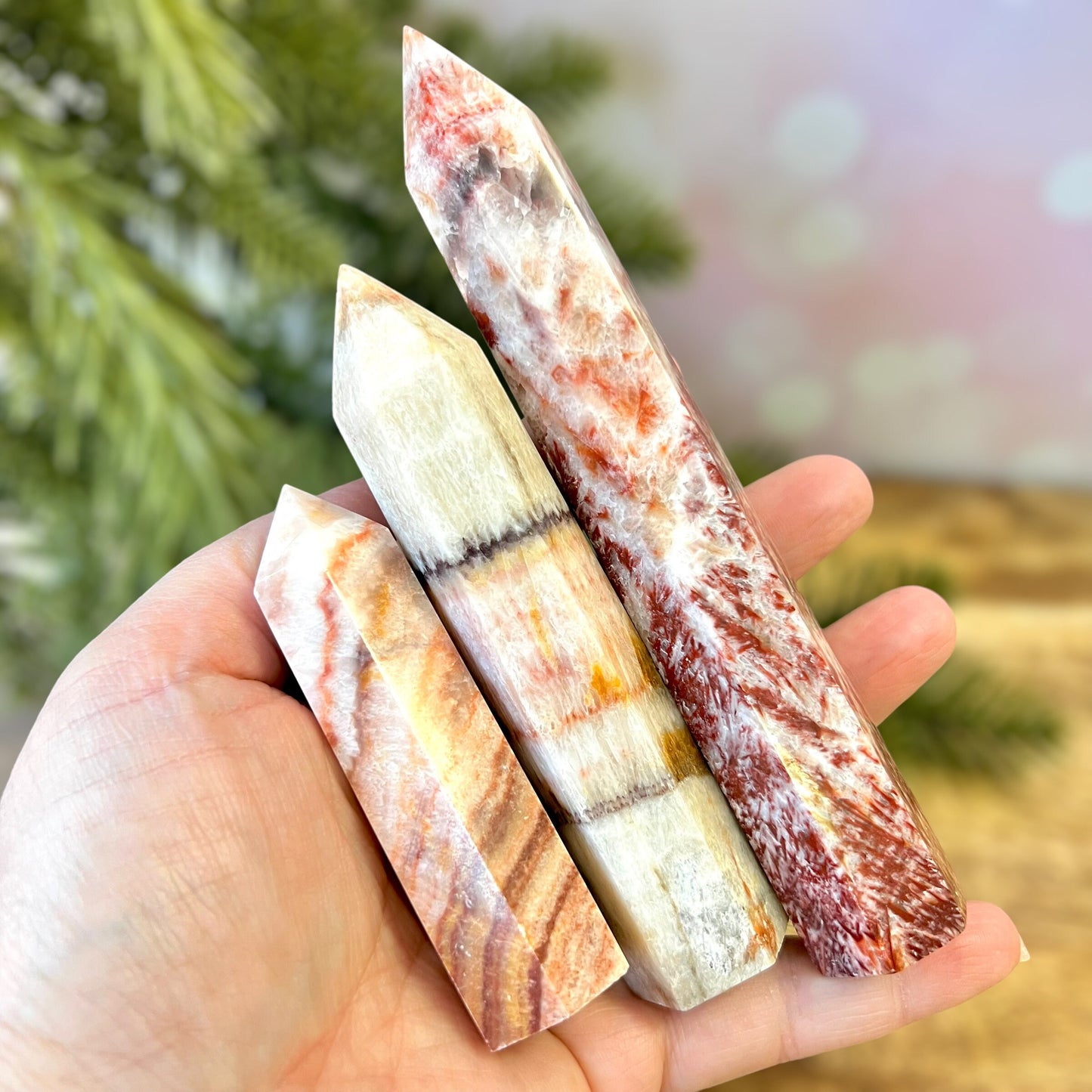 Red Banded Calcite Crystal Tower - You get one