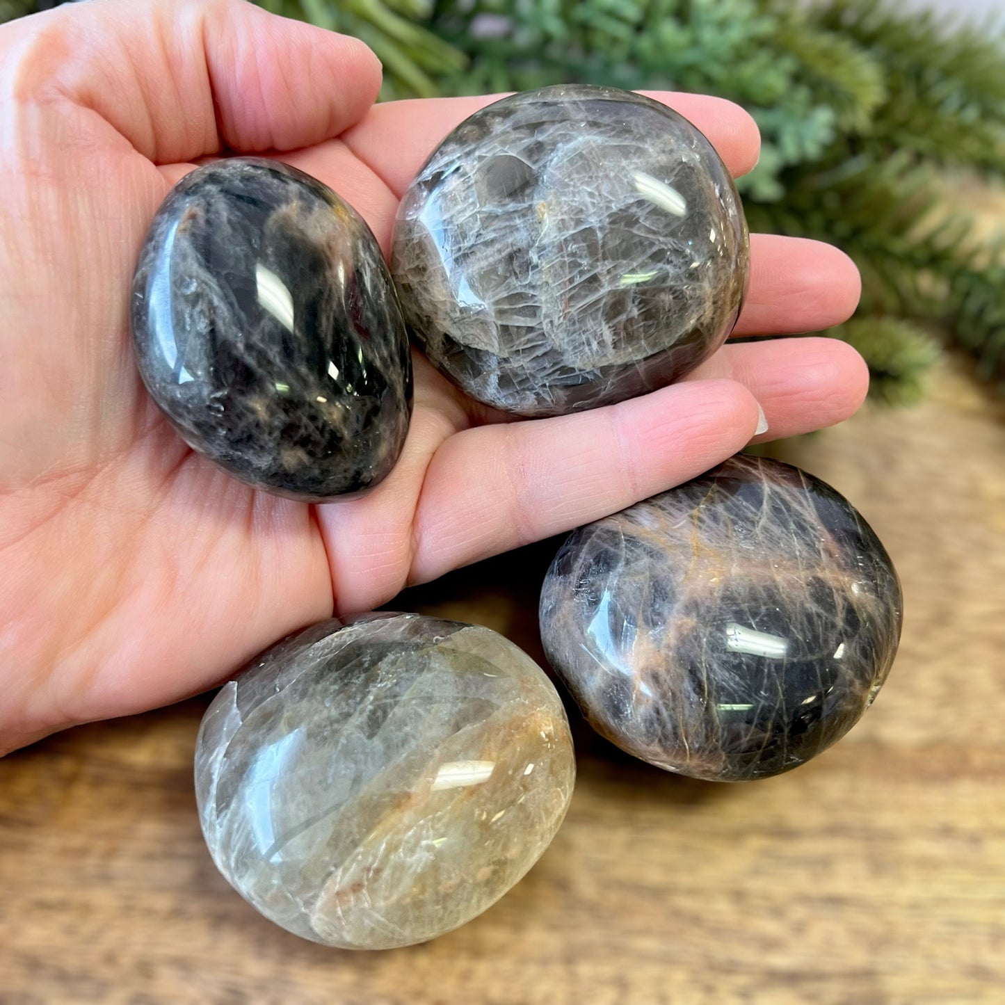 Black Moonstone Palm Stone Tumbled Crystal - You get one
