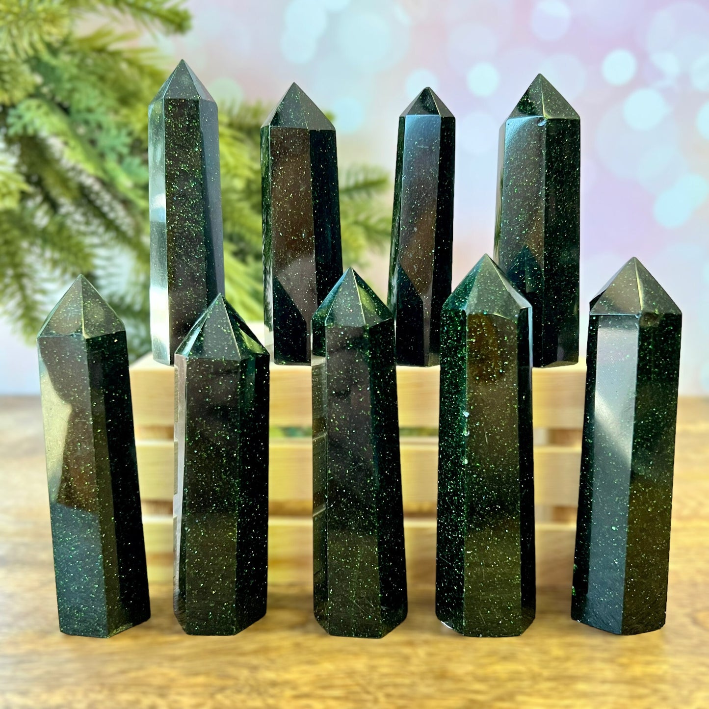 Green Goldstone Crystal Tower - You get one