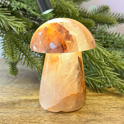 Fire Quartz Crystal Carved Mushroom