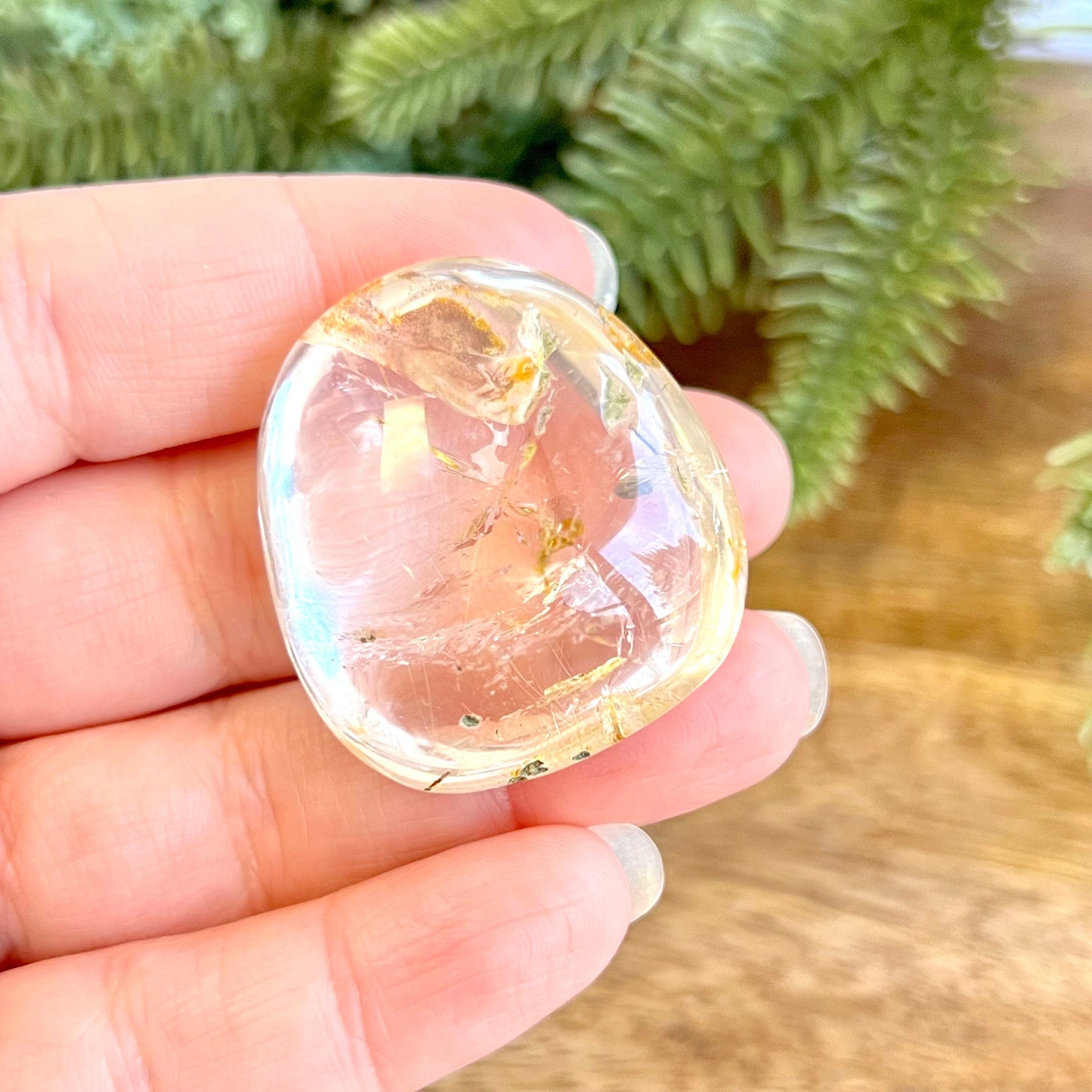 Golden Healer Garden Quartz Lodolite Tumbled Crystal with Silver Rutile