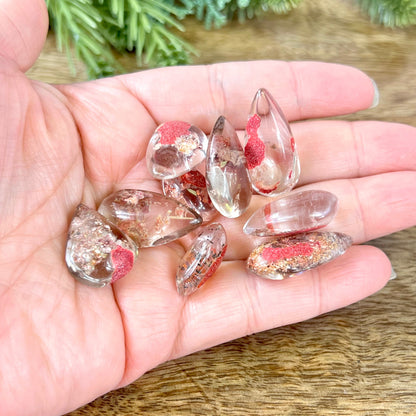 Garden Quartz Lodolite Red Tumbled Crystal Teardrop  - Multiple Sizes