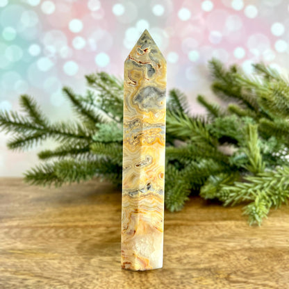 Large yellow Mexican Crazy Lace Agate statement Tower crystal