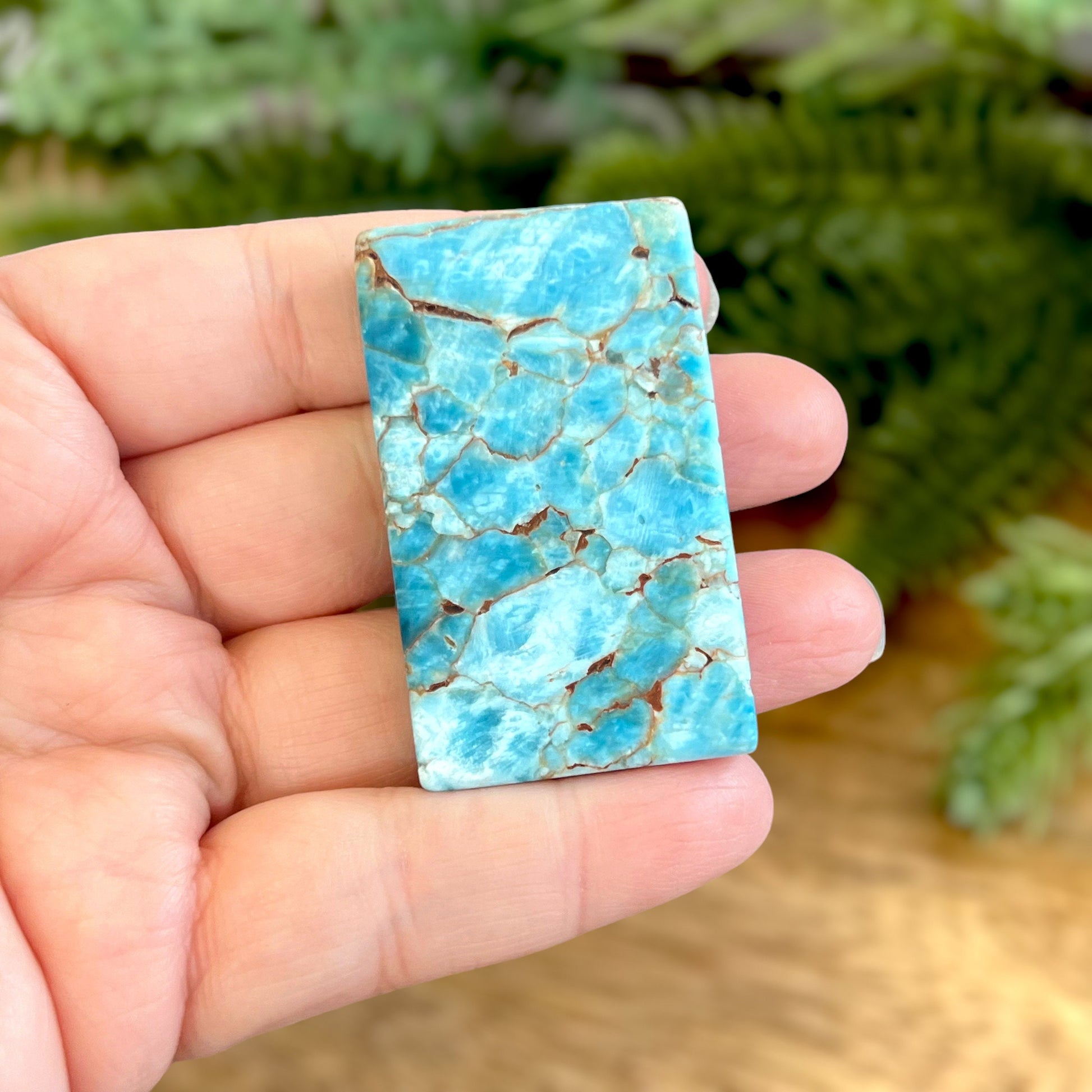 Rectangle Apatite crystal carved stone cabochon featuring Ares Astrology Zodiac sign