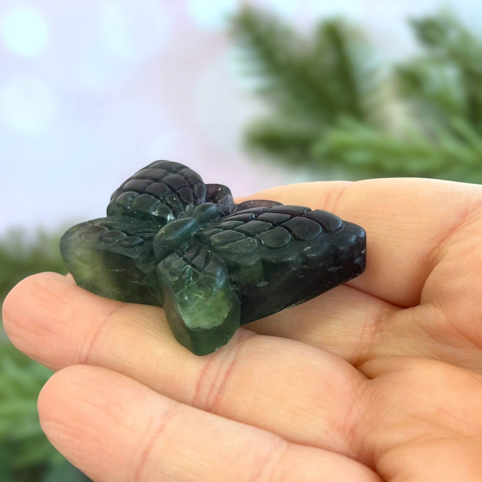 Rainbow Fluorite Crystal carved stone cabochon in the shape of a butterfly