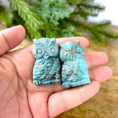 Blue Apatite carved stone cabochons featuring an Owl