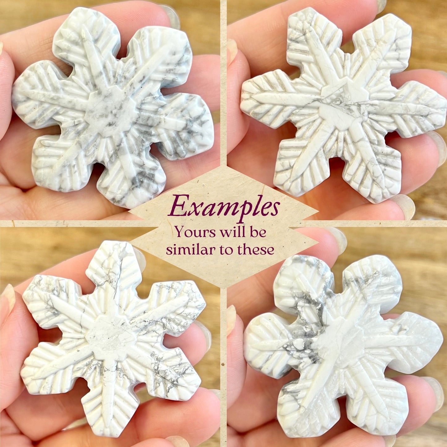 Natural and authentic Magnesite carved crystal cabochon. This Stone Cabochon has been carved into a snowflake