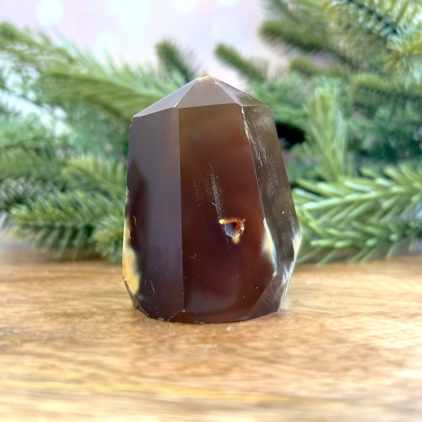 Natural and unheated Carnelian Tower with large, Druzy cave.