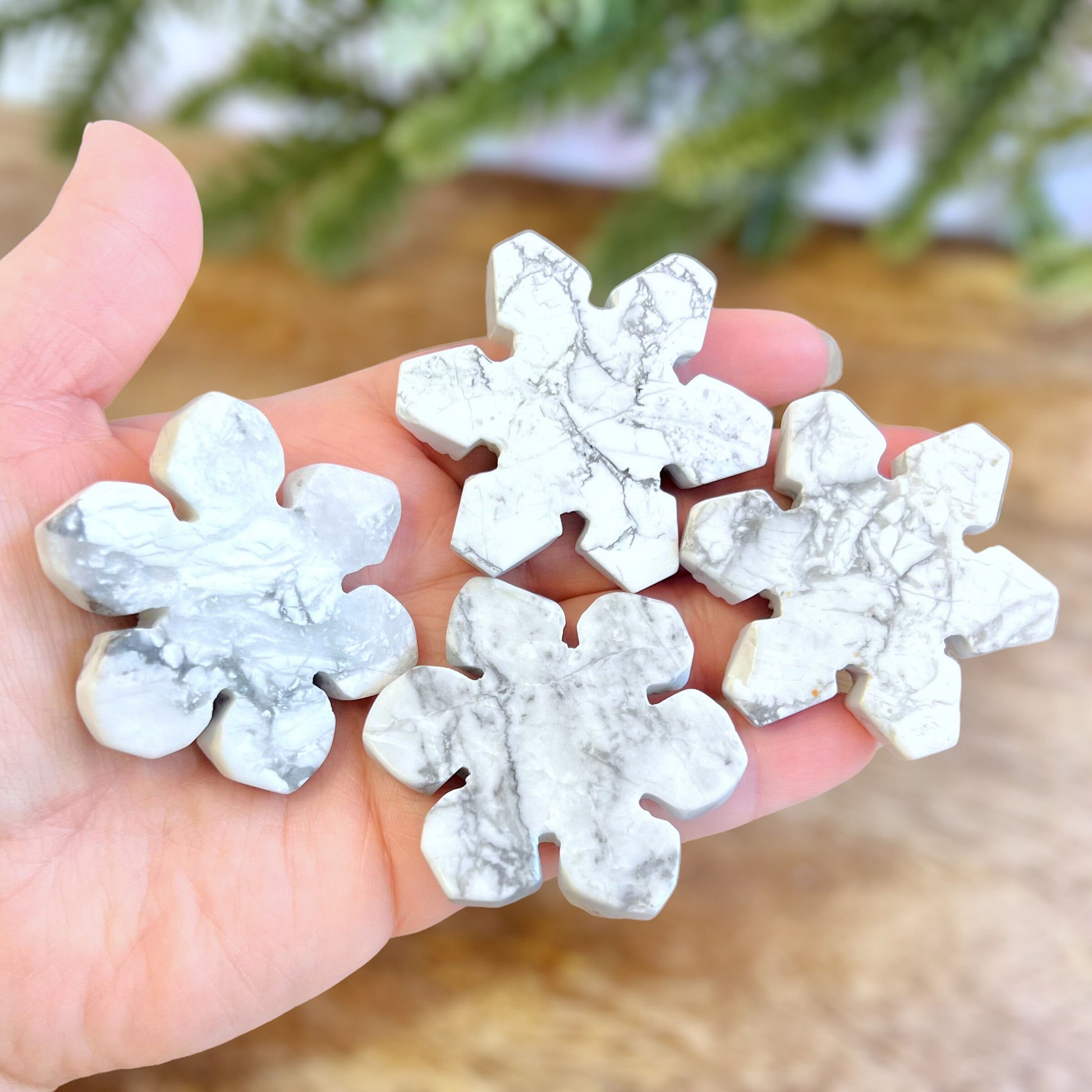 Natural and authentic Magnesite carved crystal cabochon. This Stone Cabochon has been carved into a snowflake