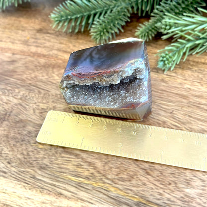 Natural and unheated Carnelian Tower with large, Druzy cave.