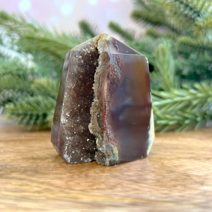 Dark Red Carnelian Crystal Tower with Druzy Cave