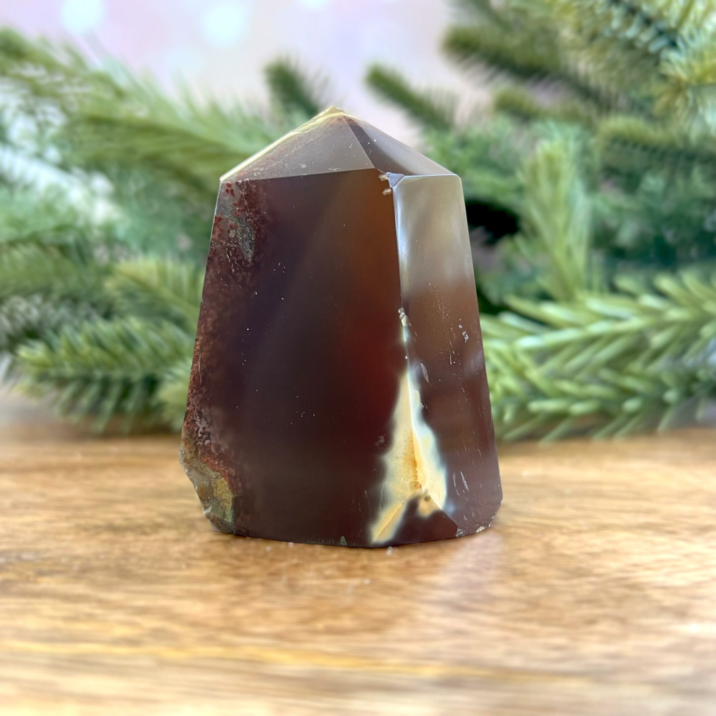 Natural and unheated Carnelian Tower with large, Druzy cave.