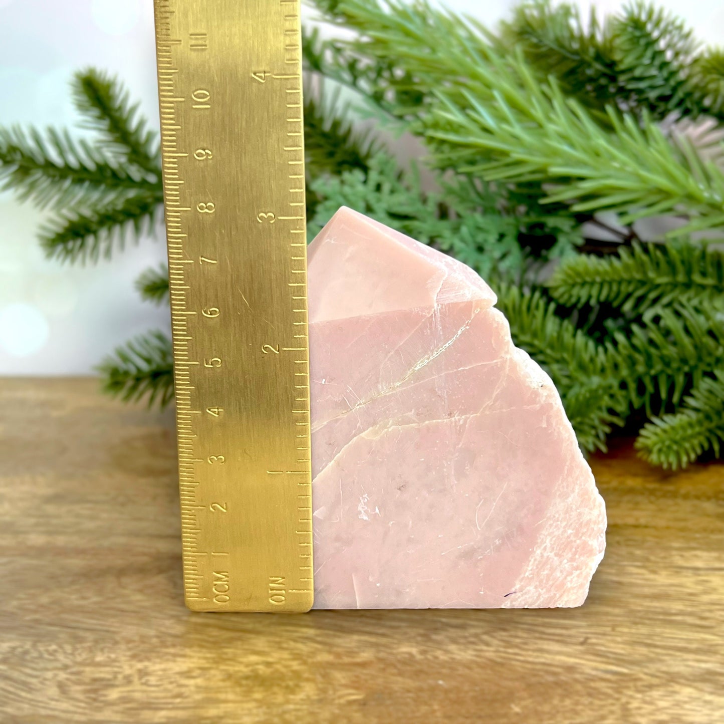 Pink Opal crystal Tower with one face raw edge. Possibly repaired crack.
