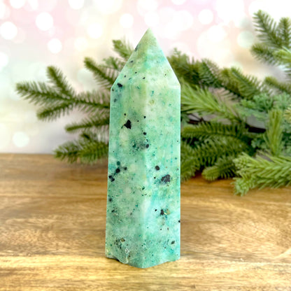 Large Phoenix Stone statement Tower. Chrysocolla in Milky Quartz