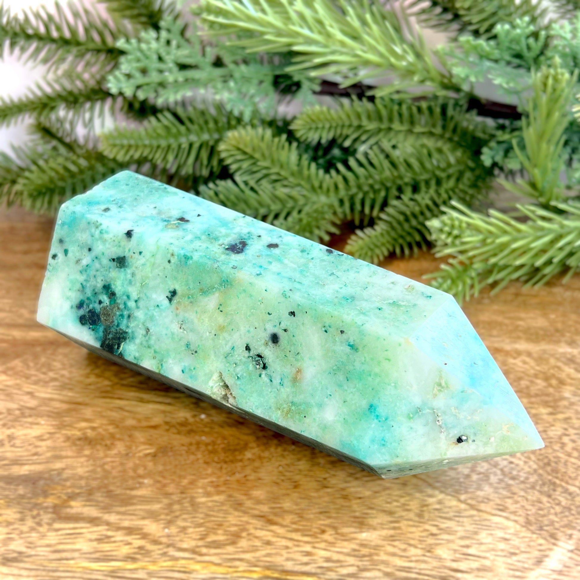 Large Phoenix Stone statement Tower. Chrysocolla in Milky Quartz