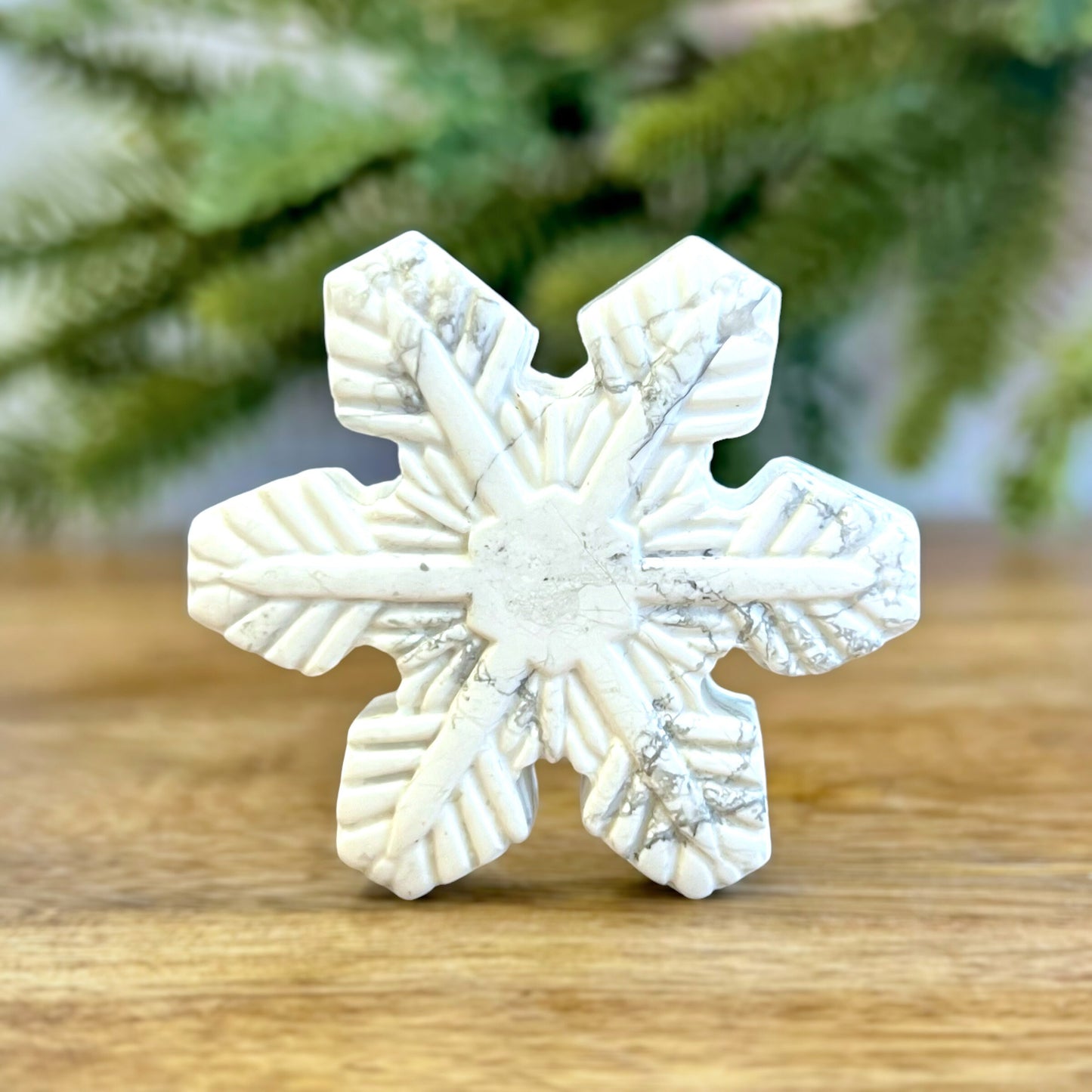 Natural and authentic Magnesite carved crystal cabochon. This Stone Cabochon has been carved into a snowflake