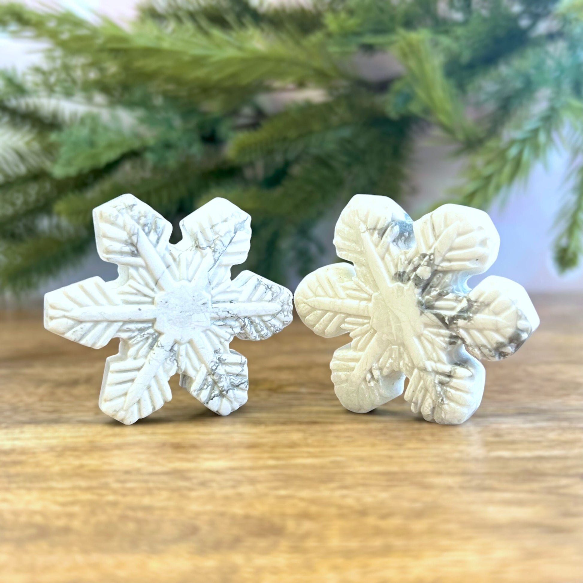 Natural and authentic Magnesite carved crystal cabochon. This Stone Cabochon has been carved into a snowflake